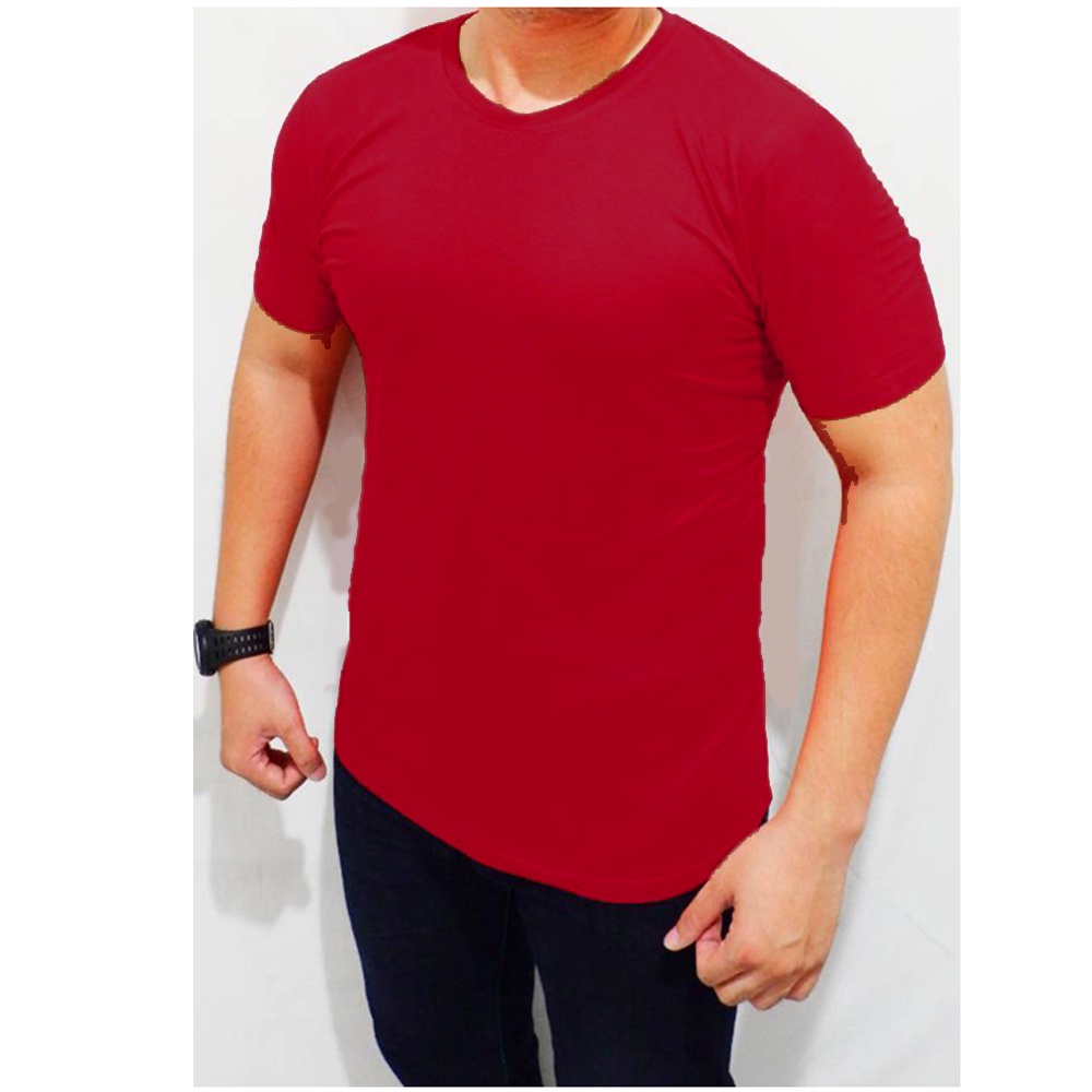 Baju fitnes gym pria polos merah maroon Kaos Olahraga Pria