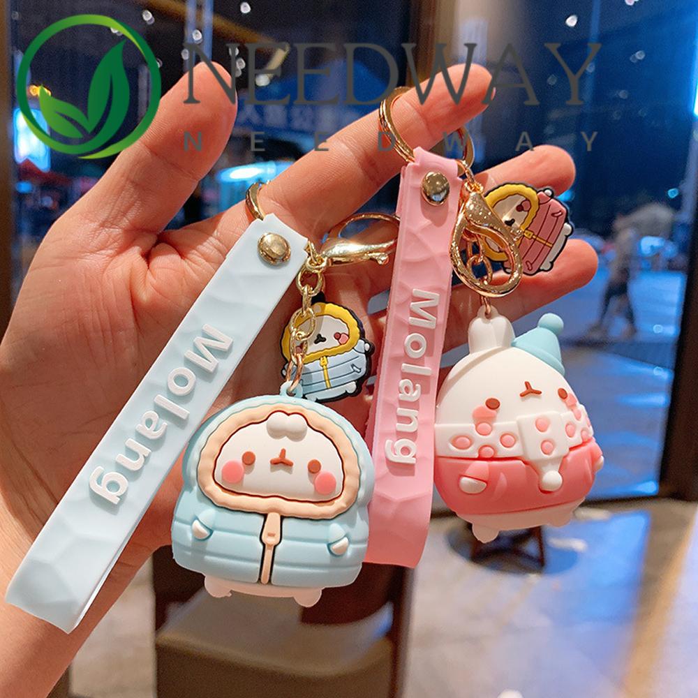 Needway  Fashion Jewelry PVC Key Ring Rubber Bag Molang Rabbit Keychains Women Lovers New Cute Car Charm Cartoon Pendant/Multicolor