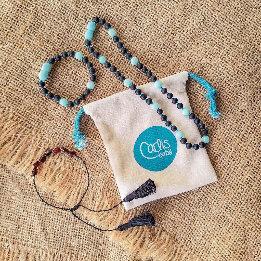 AG63 / AG63 V2/ AGL28  Kalung Amber Tumbuh Gigi Bayi Blue Gemstone By Carlis Baby