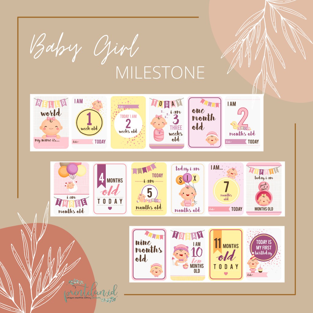 28 Kartu Bayi Milestone | Baby Milestone Card | Baby Girl Milestone Card | Kartu Selfie