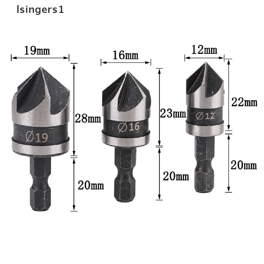 (lsingers1) 3pcs / Set Mata Bor Countersink Hex Bahan Carbon Steel Untuk Metal / Baja