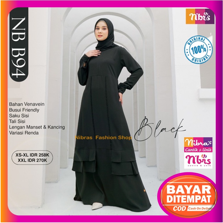 Gamis Nibras Promo Hitam Polos NB B94 Gamis Nibras Terbaru 2022 Baju Dress Dres Wanita Dewasa Muslim