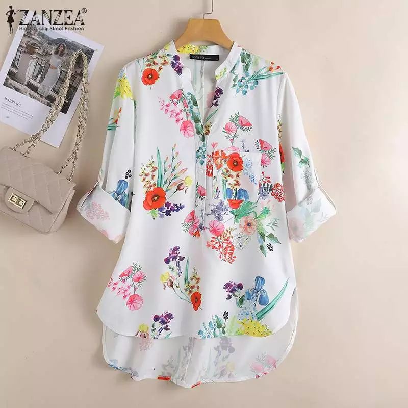 ZANZEA [READY STOK] Atasan wanita import floral print V neck lengan panjang Terbaru S-5XL