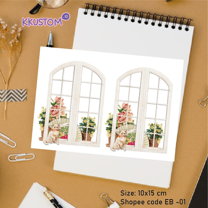 

EB-01 Stiker dekor bujo bentuk window kisscut cat vintage rustic
