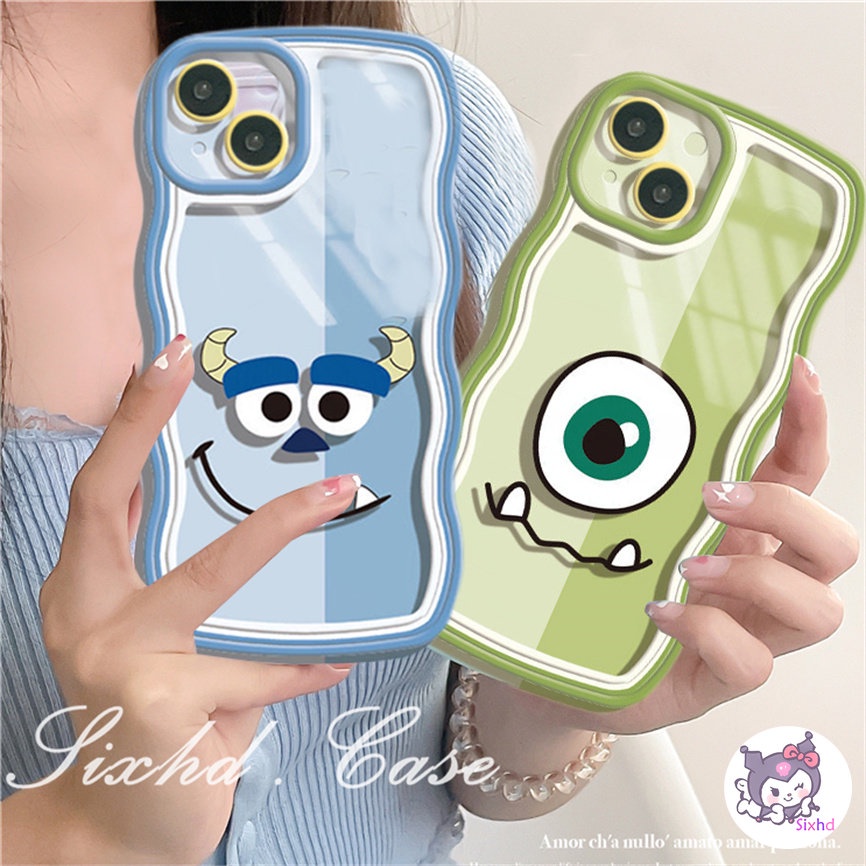 Realme C30 C35 C33 C25 C15 C30s C25Y C21Y C31 C12 C11 C21 C20 C17 C3 10 9Pro+ 9i 7i 8i 6i 5i Narzo 50A 50i Prime  Cartoon Bigeyed Monster Couple Wave Edge Phone Case Soft Cover