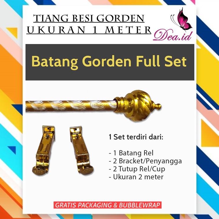 [DEASHOP] [1 METER] BATANG GORDEN FULLSET BATANG ROLLET GORDEN SOKA GOLD BLACK ULIR KRISTAL - FULLSET TIANG GORDEN WARNA GOLD