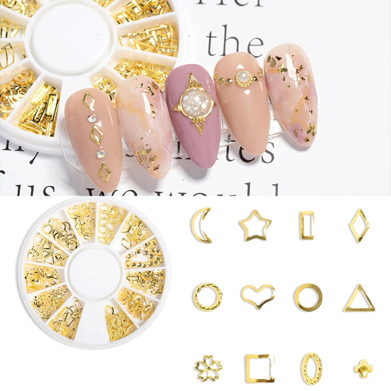 Ins Campur Manicure Tahan Lama DIY Nail Art 3D Mini Beads Paku Keling Dekorasi Stiker Kuku Emas Logam Metal Gold Rivet Aksesoris
