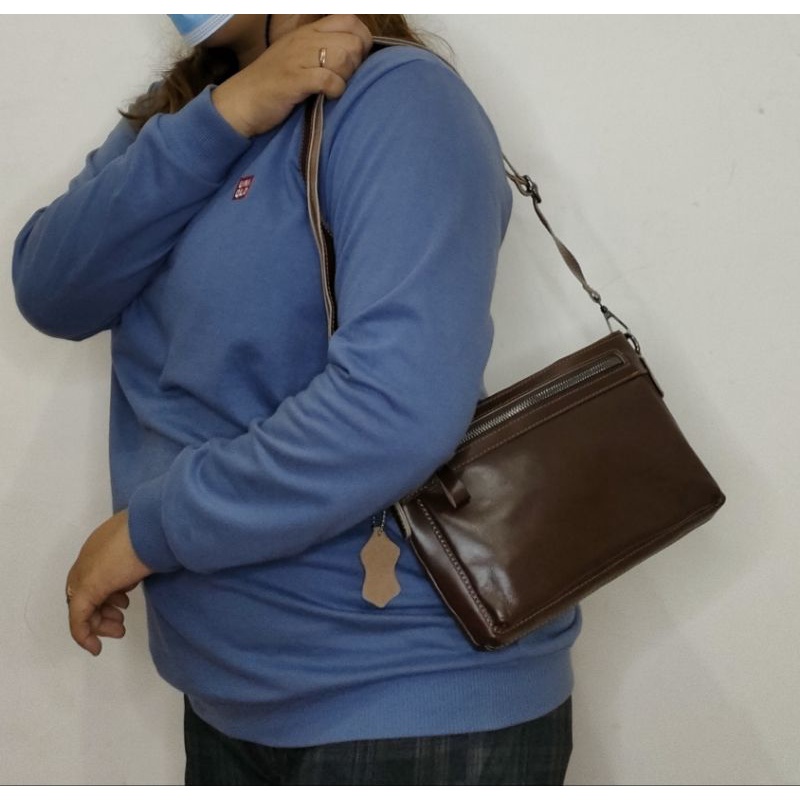 Tas Hiyori kulit sapi Clutch Cewek Perempuan multifungsi