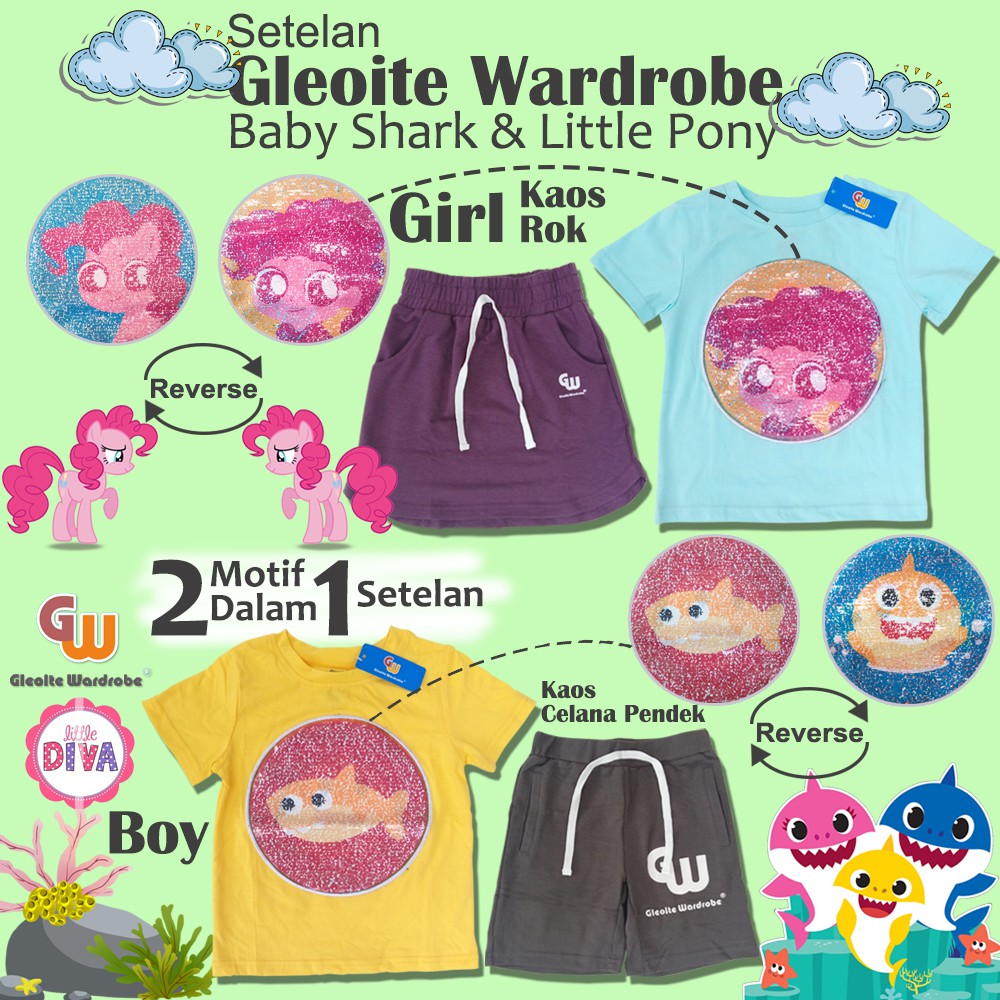 SETELAN PENDEK Baju Anak Celana dan Rok GW Size 95 - 140 motif bisa berubah baju celana rok baju cewek kids