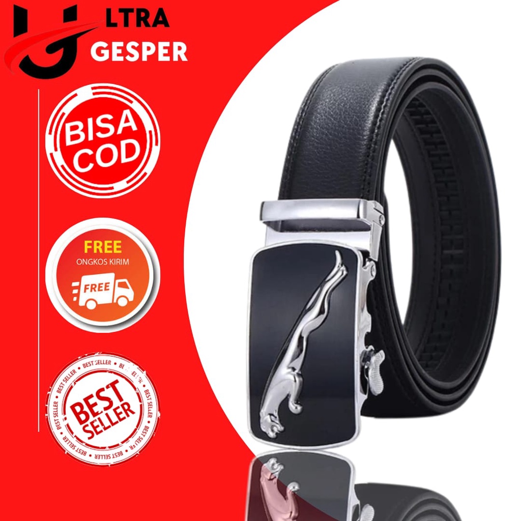 PROMO !!! Gesper Jaguar Ikat pinggang Mens Leather Belt Gesper Sabuk Kulit PU Asli BIG SIZE 120CM TERBARU 2021