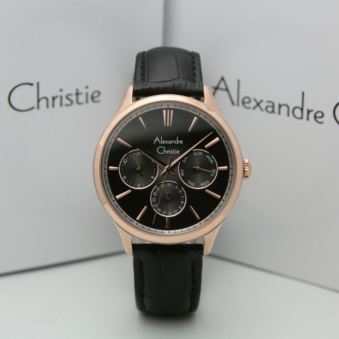 Jam tangan pria Alexandre Christie AC 6569 AC6569 black rosegold Original