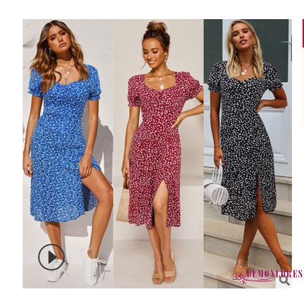 Dem Women Floral One Piece Dress Young Girls Sexy Split Dress Lady Casual Style Clothes Shopee Indonesia