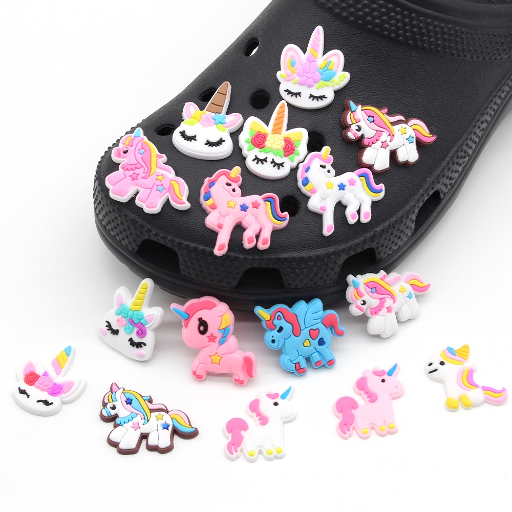 Kartun unicorn Jibbitz 1pcs shoe charms Crocs Pin imut anak decorate sandal Gesper DIY Dapat Dilepas accessories Hadiah