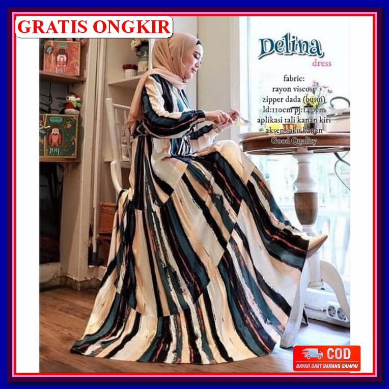 Gamis / Busana Muslim Wanita / Gamis Lebaran Murah / Gamis Syari Kekinian 078 Delina Gamis Rayon Vis