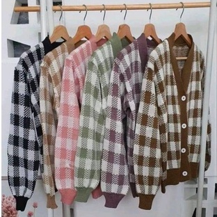 Cardigan Katty Rajut / Cardigan Kotak Kotak Rajut / Outerwear Cardigan Rajut Korean Style / Bahan Rajut Premium Remaja Wanita / Kardigan Sweater Remaja