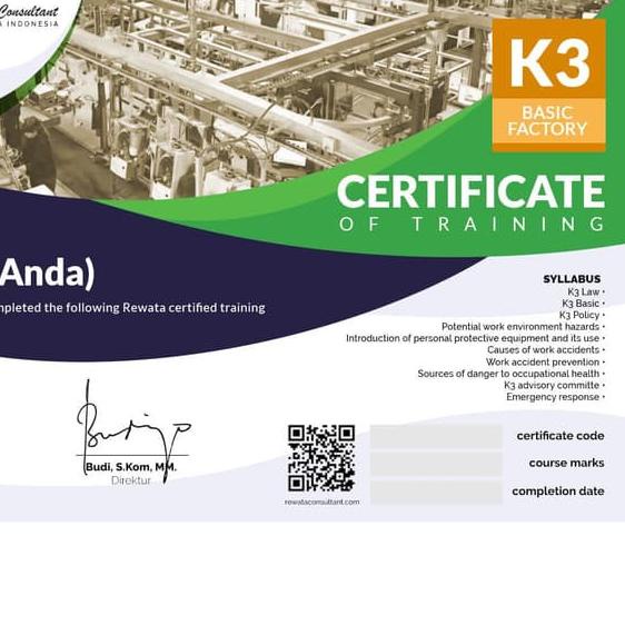 BAYAR DITEMPAT✔️SERTIFIKAT ARKADEMI - K3 BASIC FACTORY By REWATA (dengan photo)|KD5