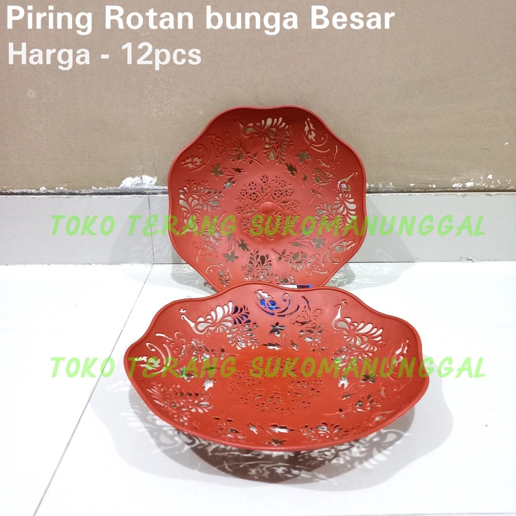 Gardenglories 12Pcs Piring Plastik Rotan Bunga Besar / Piring Cantik Bunga / Piring Rotan / Piring