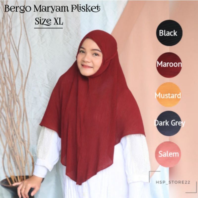 Hijab | jilbab | kerudung instan Bergo Maryam Plisket Ukuran XL Ceruti Baby doll  premium  Full Plis