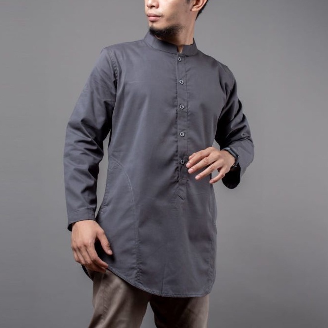 Baju Muslim Pria Tanah Abang Online Modern Tangan Lengan Panjang Slimfit Navy Zyan Biru Dongker OT-