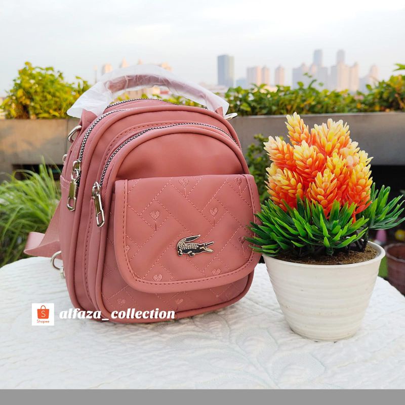 Allfaza,TasWanita 3ruang ransel tutup mini ukuran T20xP15xL8cm