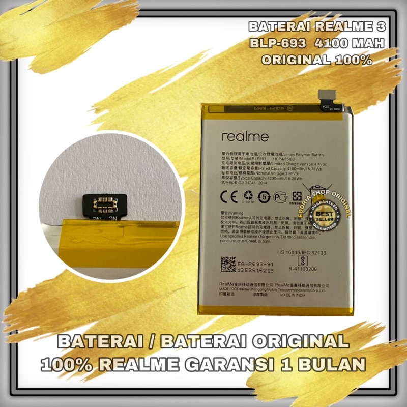 BATERAI BATERAY REALME 3 BLP-693 4100 MAH ORIGINAL NEW GARANSI 100%