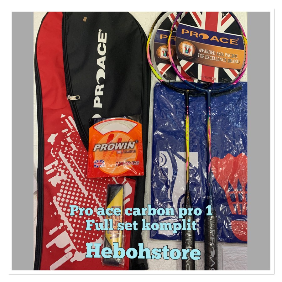 Raket Badminton PRO ACE CARBON PRO 1 full set KOMPLIT +tas original