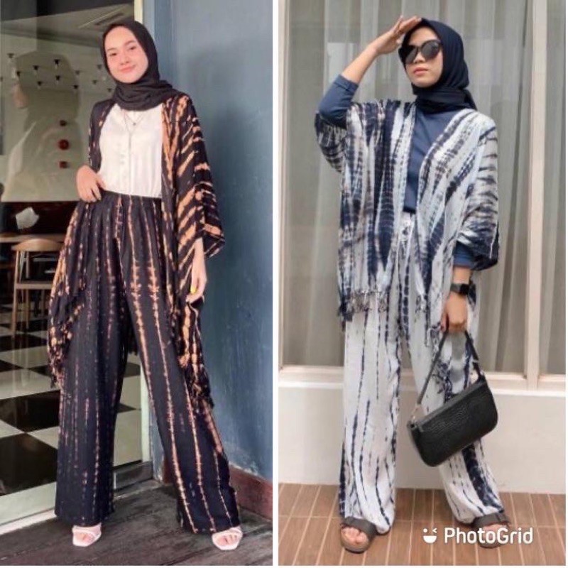 Set Outer Cardigan + Celana Kulot Tie Dye Lilit Smoke Rayon Bali