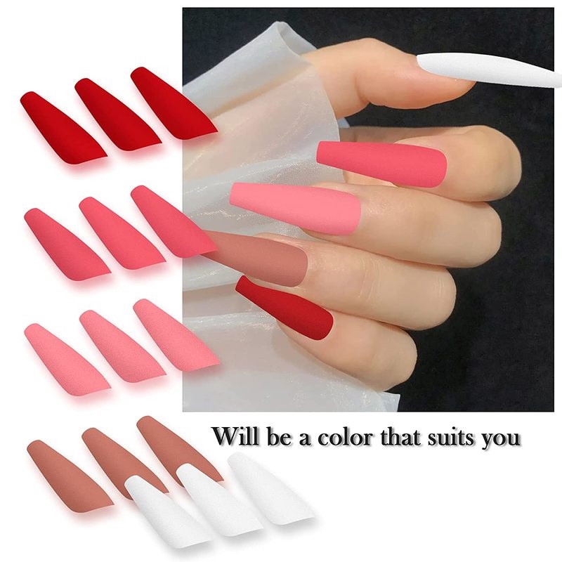 24pcs / Set Kuku Palsu Full Size Warna Matte Polos Untuk Nail Art / Manicure Diy