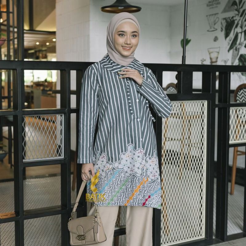 BATIK ATASAN MOTIF SALUR WANITA MODERN BATIK LENGAN PANJANG