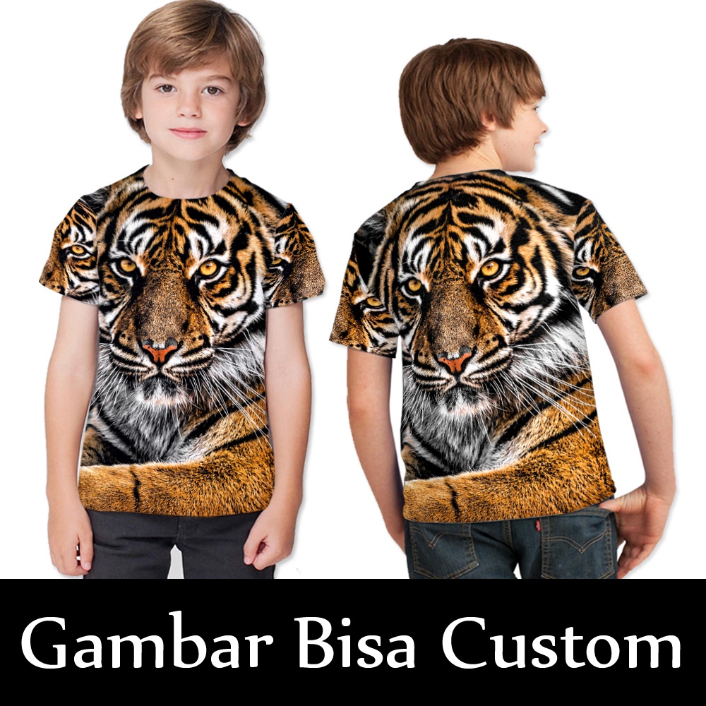 Kaos baju T-shirt Anak Harimau Fullprint || Pakaian Anak Laki-Laki Harimau Sumatera || Kaos Anak Mot