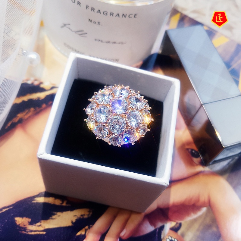 [Ready Stock]Luxury Full Diamond round Super Flash Zircon Ring