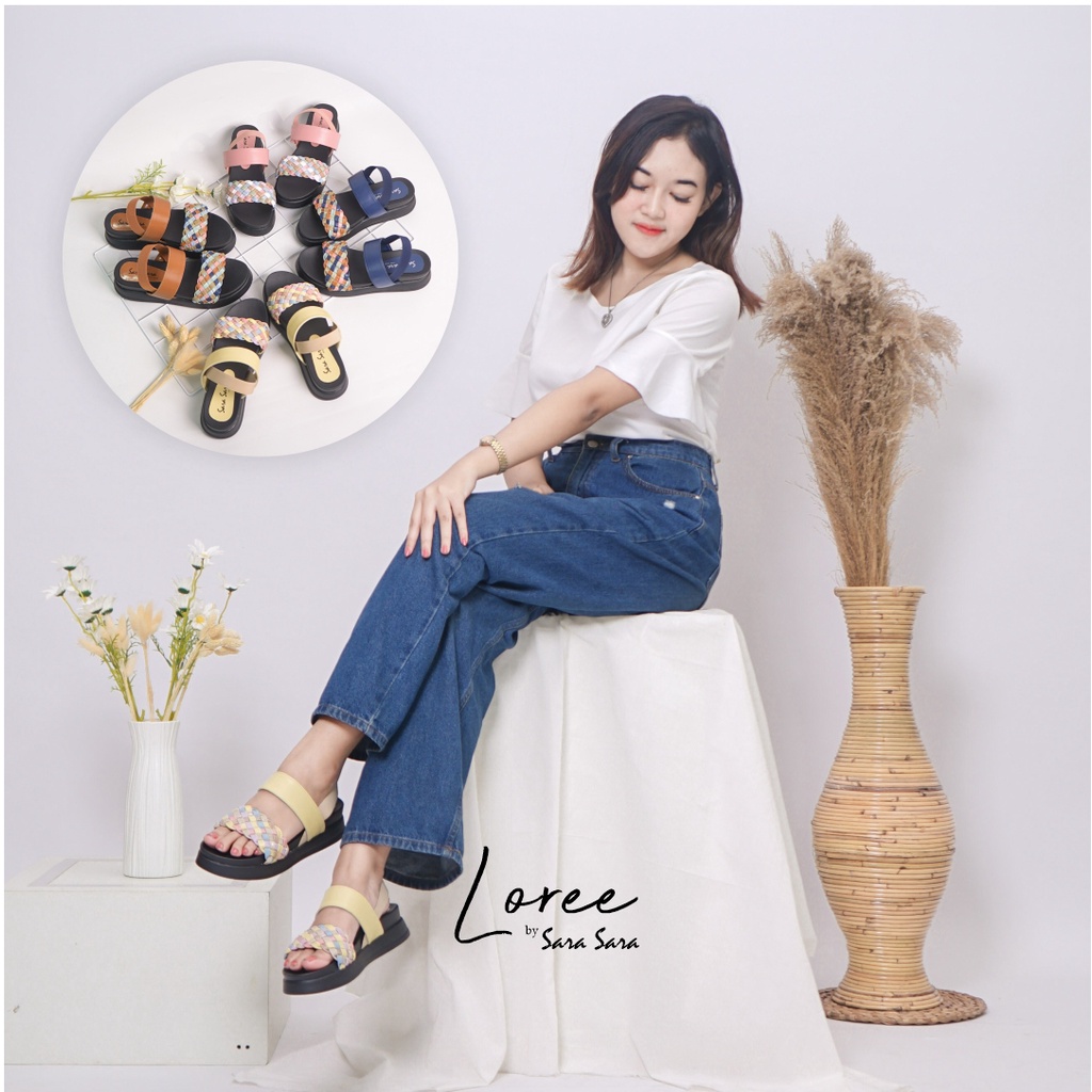 Sara Sara Loree Sandal Wanita Casual Sendal Tali Kekinian Motif Kepang Size 36-40