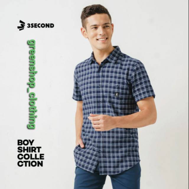 Kemeja lengan pendek pria BIRU 3second ORIGINAL