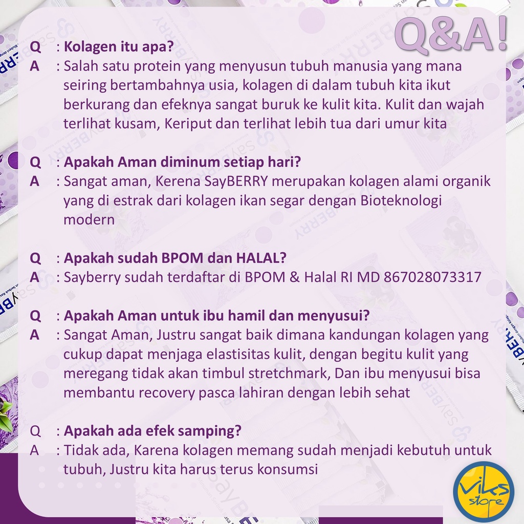 Ready Stock SayBERRY Beauty Blueberry Collagen Drink | Minuman Kolagen Pemutih Badan | Suplemen Pemutih Kulit BPOM Dan Halal | Premium Colagen Drink