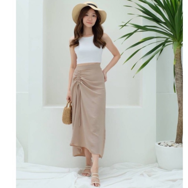 HOPYLOVY - Rok Serut Casual / Maxi Crinckle Skirt Wanita Korean Namima