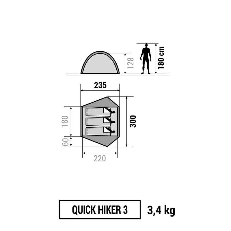 QUECHUA Quickhiker 3 Tenda Hiking Trekking Untuk 3 Orang