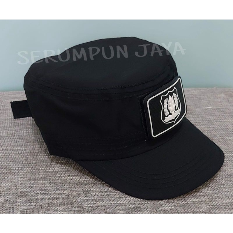 TOPI KOMANDO SECURITY LOGO PUTIH - TOPI KOMANDO SECURITY LOGO PUTIH VELCRO HITAM 2 PATCH