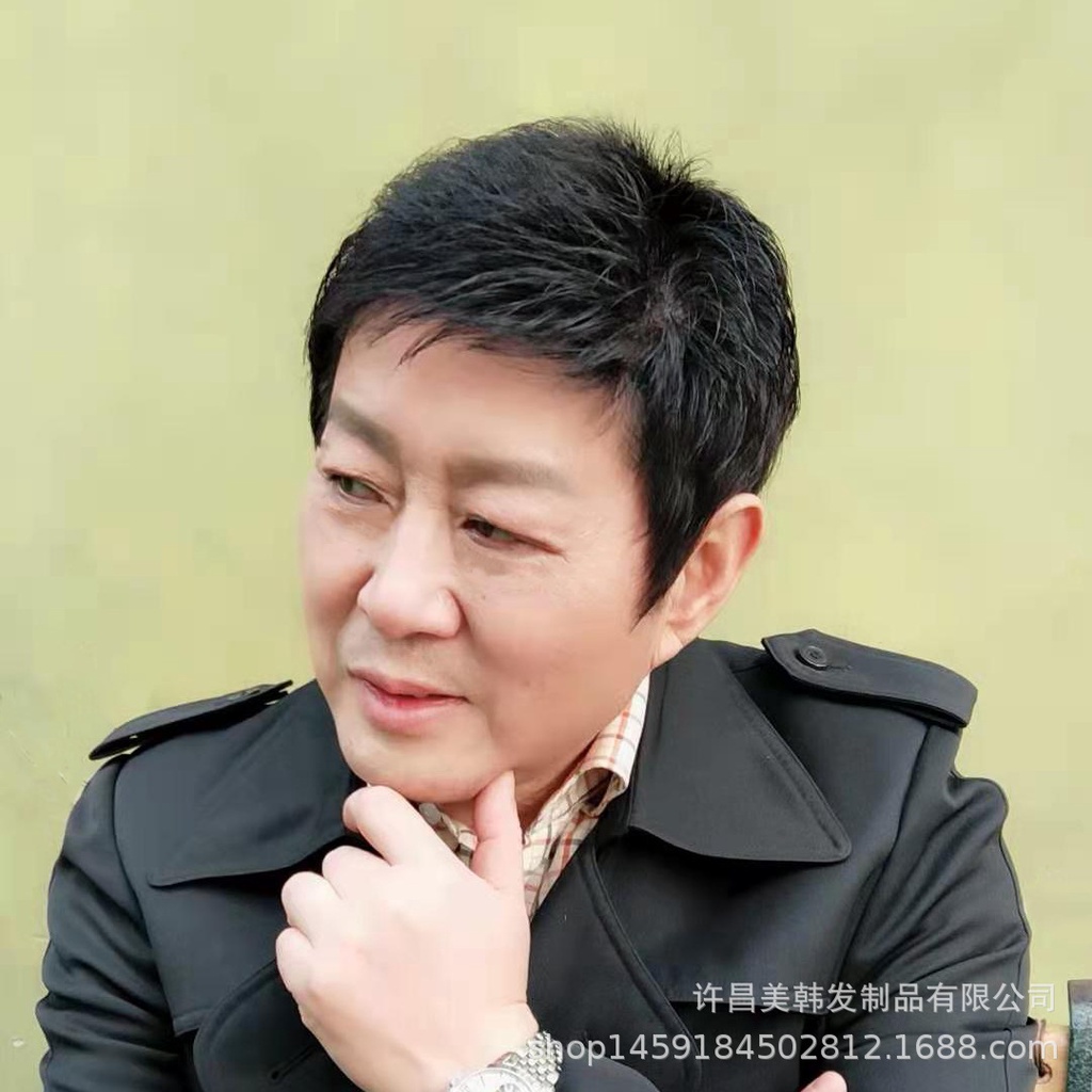 Anak laki-laki wig rambut pendek rambut asli laki-laki setengah baya dan orang tua wig set tampan ra