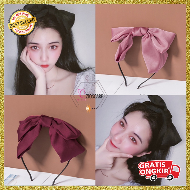 Bando Korea Perempuan Dewasa Aksen Pita Polos Besar Lebar 20,5cm Aksesoris Jepitan Rambut AK204