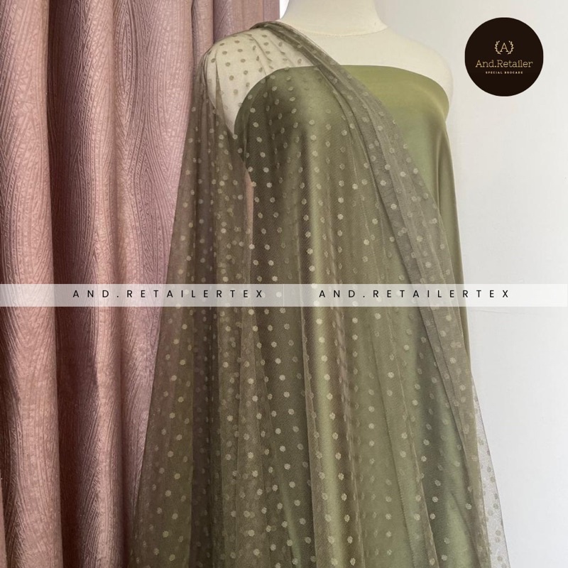 Bahan Kain Tile Tulle Dot Polkadot Dottie warna Hijau Army