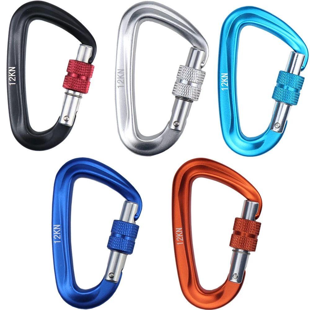 LANFY Carabiner Pendaki Serbaguna Profesional Safety Lock 12KN Peralatan Panjat Aksesori Luar Ruangan Gesper Gantung