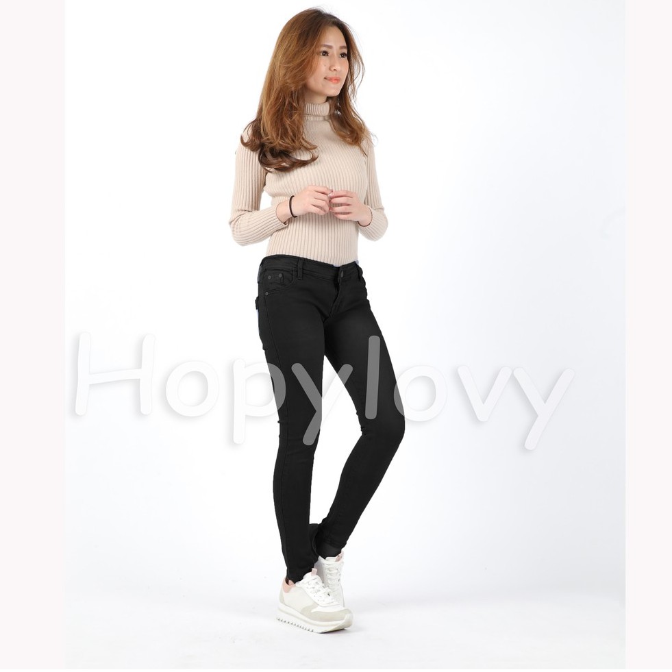 HOPYLOVY - Celana Jeans Wanita Hitam Basic Skinny BLACK