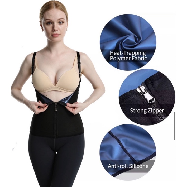 HB-851 baju sauna perut / pembakar lemak / sweat shaper rompi resleting tanktop wanita