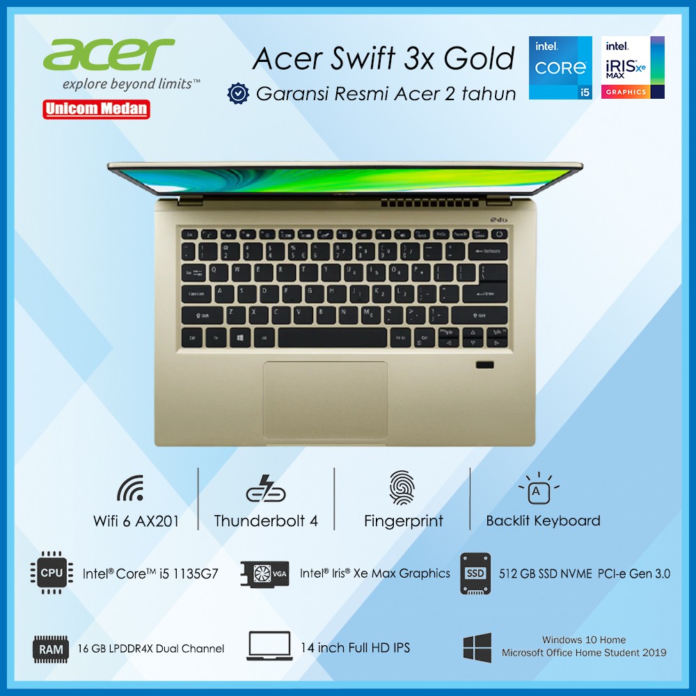 Acer Swift 3X Gold [i51135G7|DDR4 16GB|512GB SSD|IRIS XE MAX]