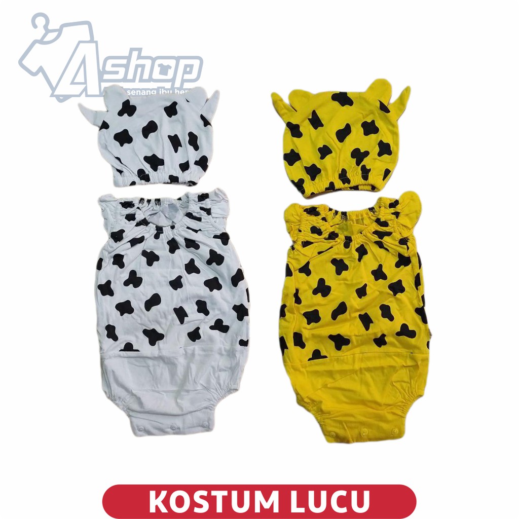 Jumper Bayi Kostum Motif Sapi Plus Topi