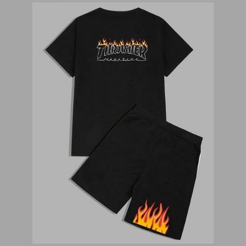 Clothing May - 1 Set Kaos Boxer Thrasher 1 Set One Set Oneset Satu Pasang Satu Setel Fashion Sepasang Kaos Koas Set Boxer Distro Kekinin T Shirt Tshirt T-Shirt Premium Murah Unisex Sablon Dtf Murah Celana Pria Pendek Tali Kolor Bokser