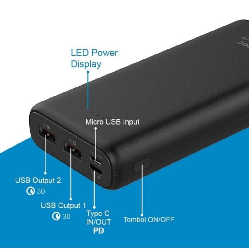 ACMIC P20PRO 20000mAh PowerBank Quick Charge 3.0 + PD Power Delivery - Hitam