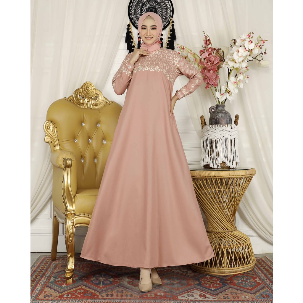 Gamis Madina Hareeka Dress Wanita Muslim  Design Terbaru 2022//Dress Toyobo Fodu Premium Original Bordir Mewah Mix Payed Swaroski HIgh Qualyty//Gamis pesta Elegant//Fashion Kasual Wanita Muslimah Kekinian Wudhu Friendly By Parila_store