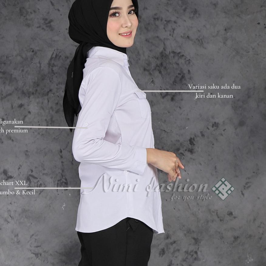 ○ Kemeja Putih Polos Wanita Kantong dua / Kemeja Kerja Wanita Lengan Panjang / Kemeja Formal Wanita