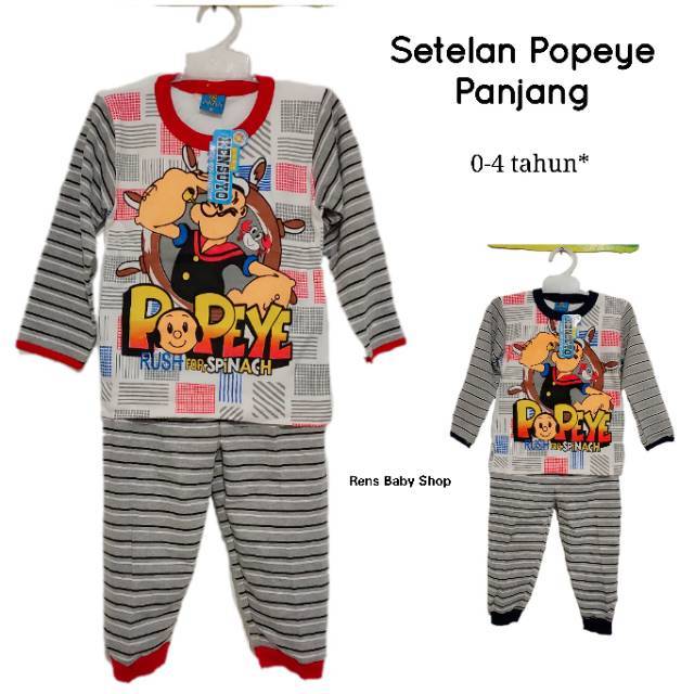 Setelan baju tidur SNOOPY POPEYE ELMO SPIDERMAN lengan panjang anak bayi